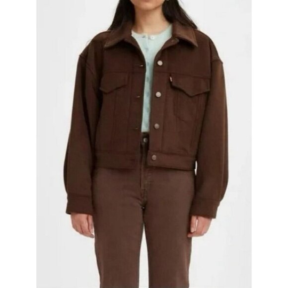 Levi's Brown Wool Blend Baby Bubble Pockets Button Oversized Trucker Jacket - Picture 4 of 16